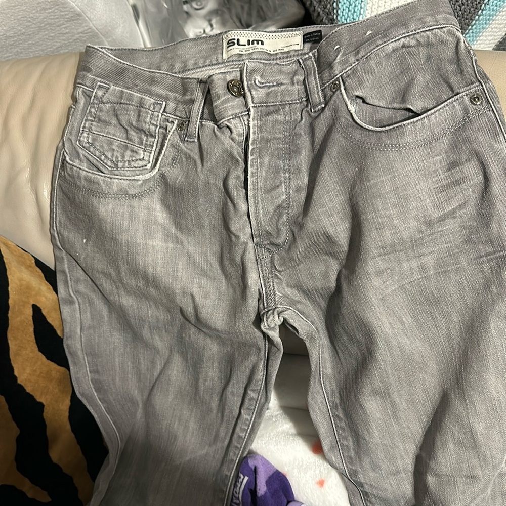 Top man mens slim  gray jeans button fly closure
